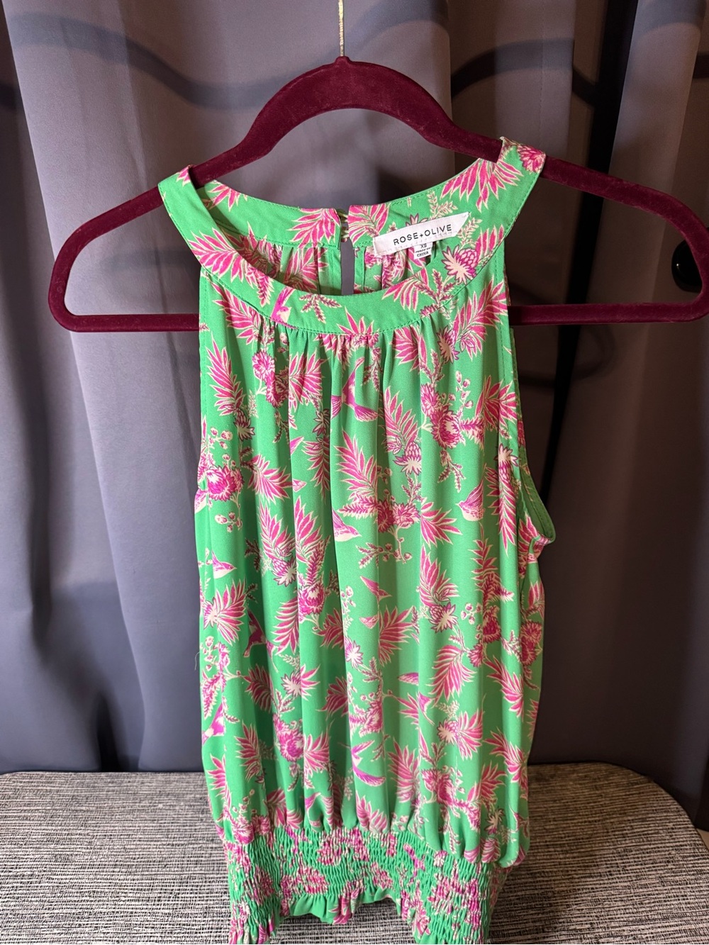 Rose & Olive Green Tank with Pink Floral Print